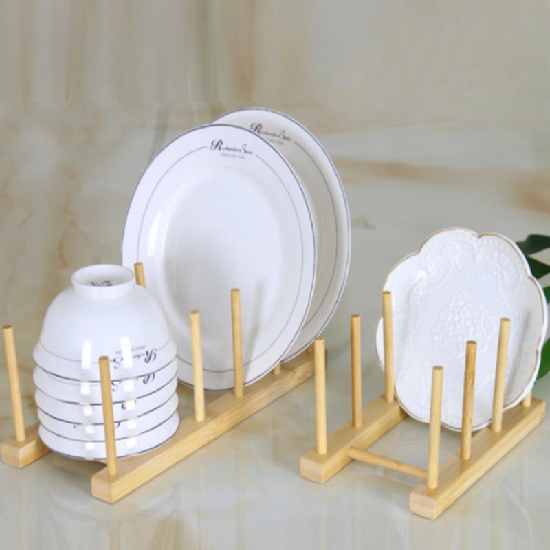 Kitchen Multi-Functional Plate Storage Rack Holder Household Kitchen Bamboo Wood Display Display Rack Dish Plate Draining Rack