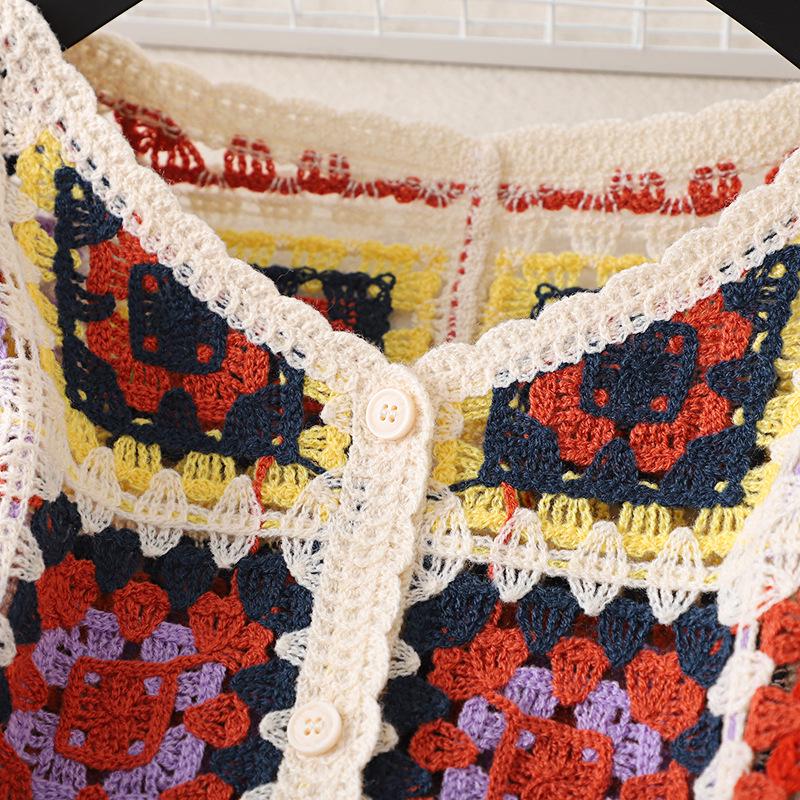 Retro Chic V-Neck Crochet Cardigan - Women's Lightweight Long Sleeve Summer Top