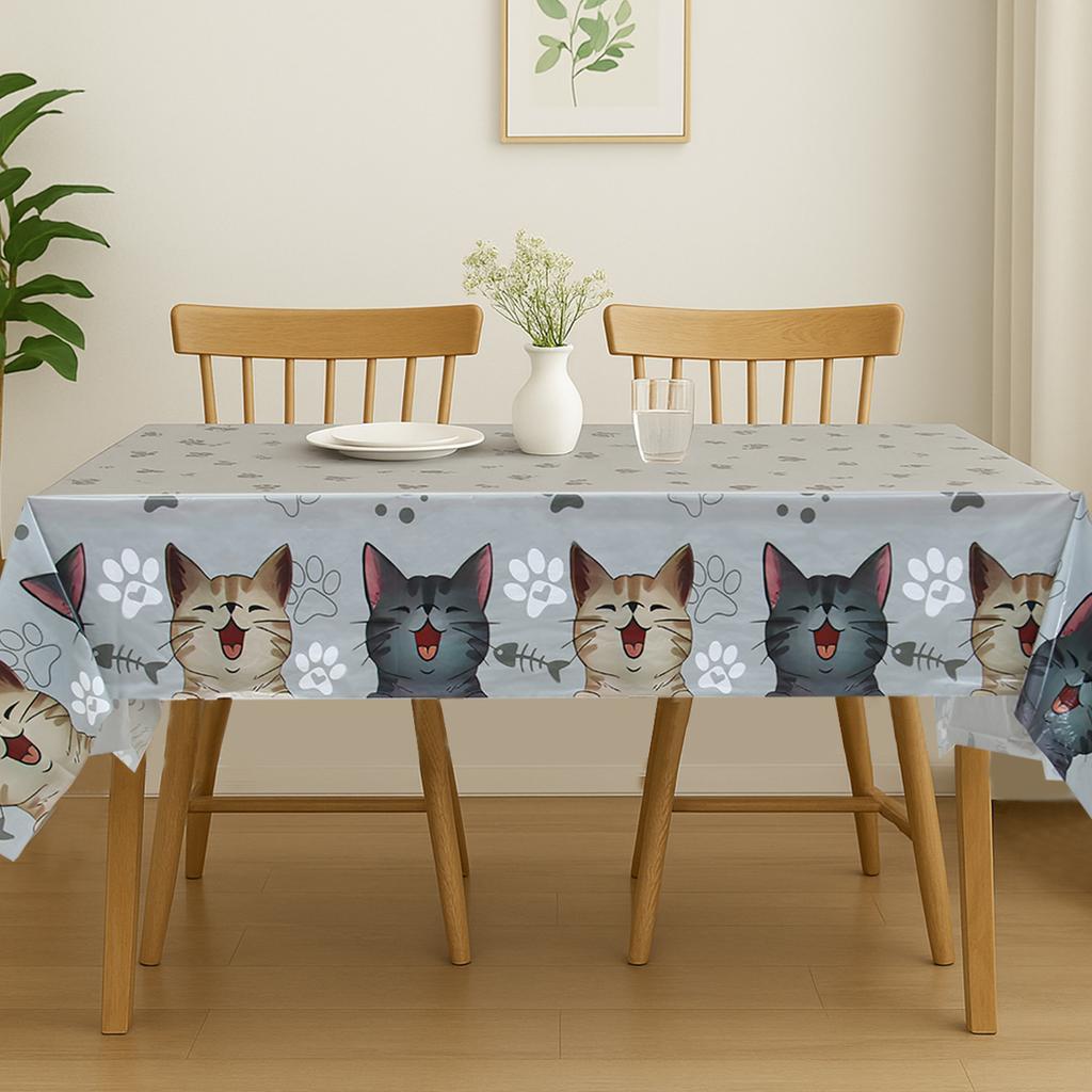 1PC Gray Bottom Cat PE Tablecloth Cute Cat Theme Birthday Party Decorations Kids Favors Gift Table Cover Baby Shower Supplies