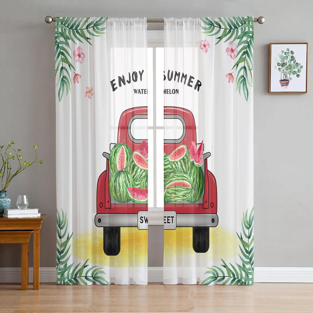 Watermelon Fruit Cartoon Sheer Curtain for Bedroom Tulle Voile Curtain for Kitchen Living Room Decor Window Treatment