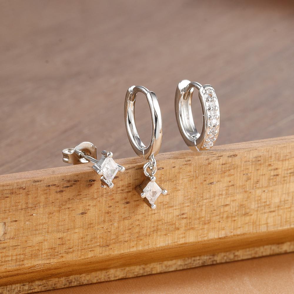 

3PCS Fashion Geometric Zircon Small Drop Earrings Set for Women Temperament Dangle Earring Party Jewelry Accessories