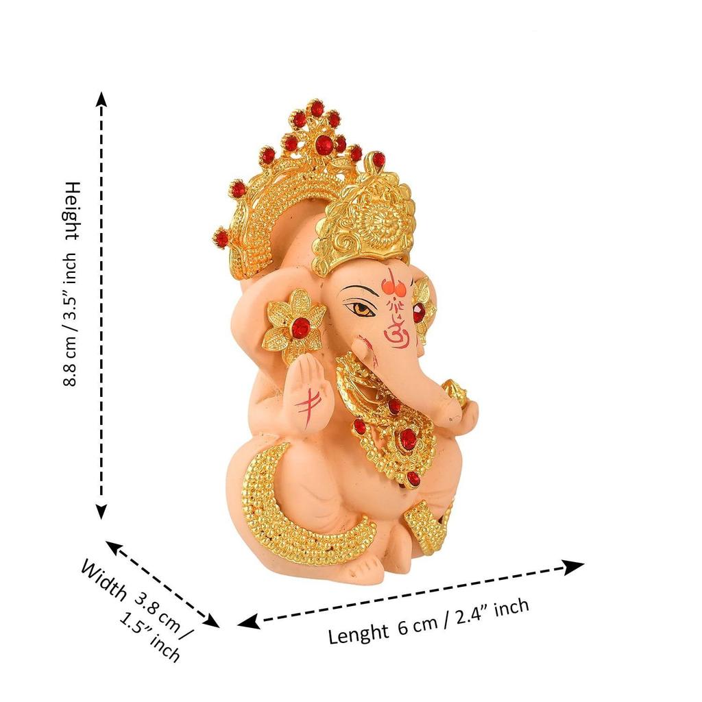 Ganesh Idol Murti Statue for Car Dashboard Gift Ceramic Terracotta Gold Plated Ganesha Ganpati Idols Showpiece