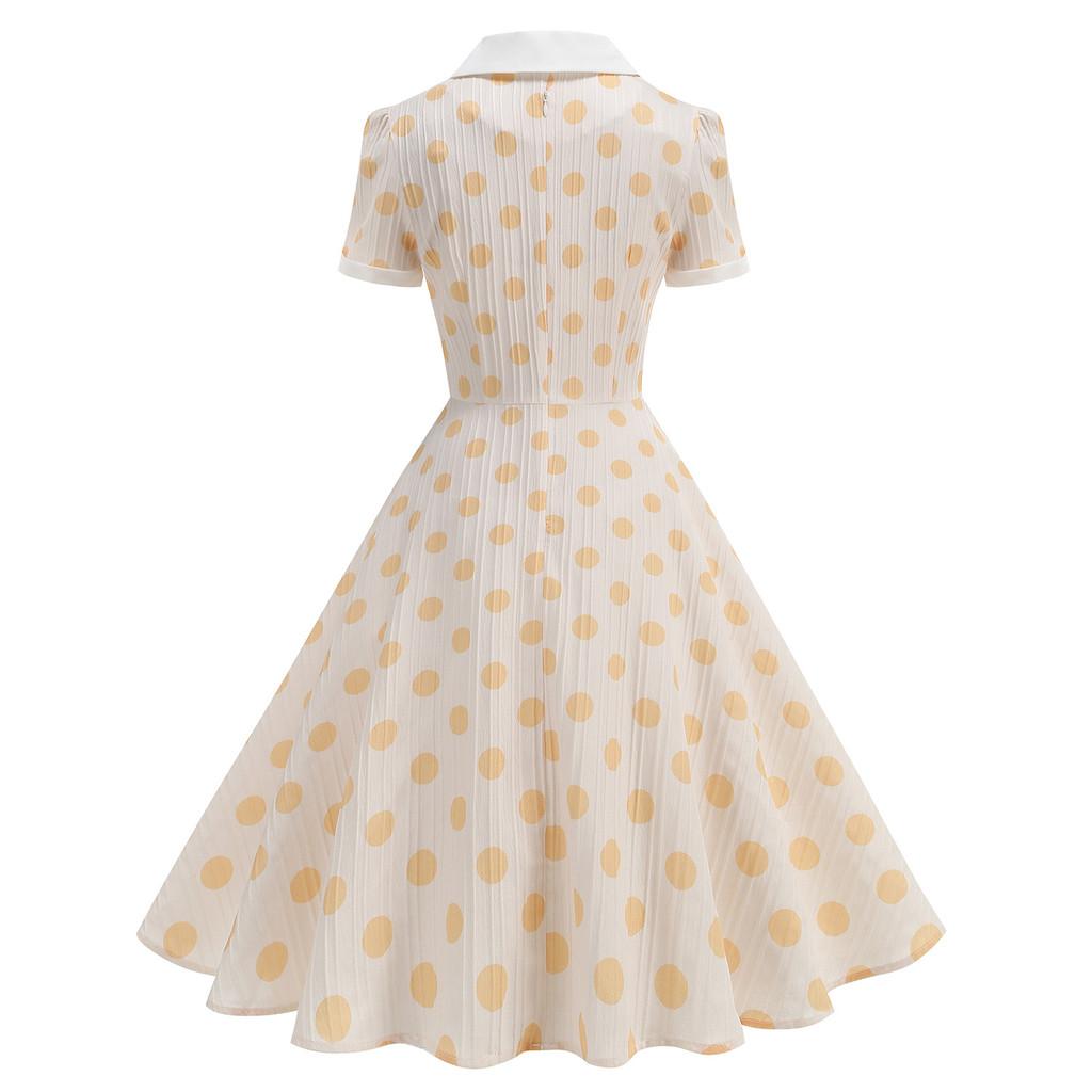 Vintage Polka Dot Dress With Spliced Details For Casual Outings And Parties