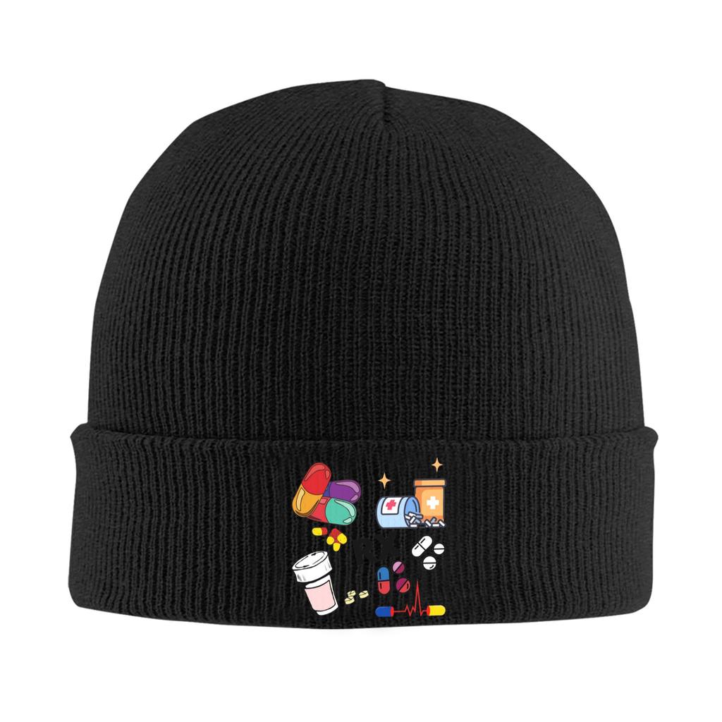 Pharmacy Pattern Pills RX Warm Knitted Cap Winter Knit Bonnet Hat Skullies Beanies Hip Hop Caps for Unisex