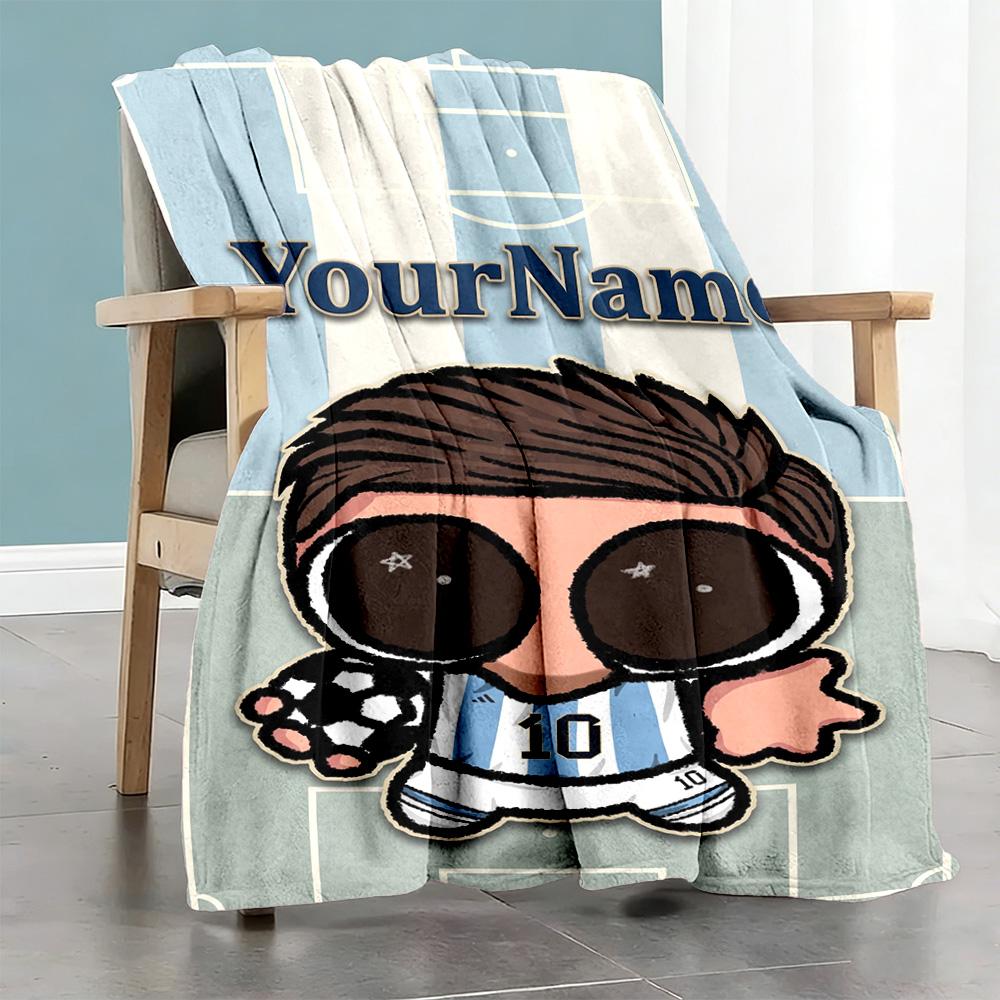 Messi 374 Personalized Name Blanket Gift Customizable Blanket Durable Comfort Throw For Chair Bedding Nap Livingroom All-Season Use