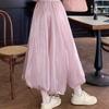 Women's Pink Half Skirt Spring Summer Autumn Mid-Length High-Waisted A-Line Luminous Tulle Skirt Pearlescent Puffy Bloom Skirt
