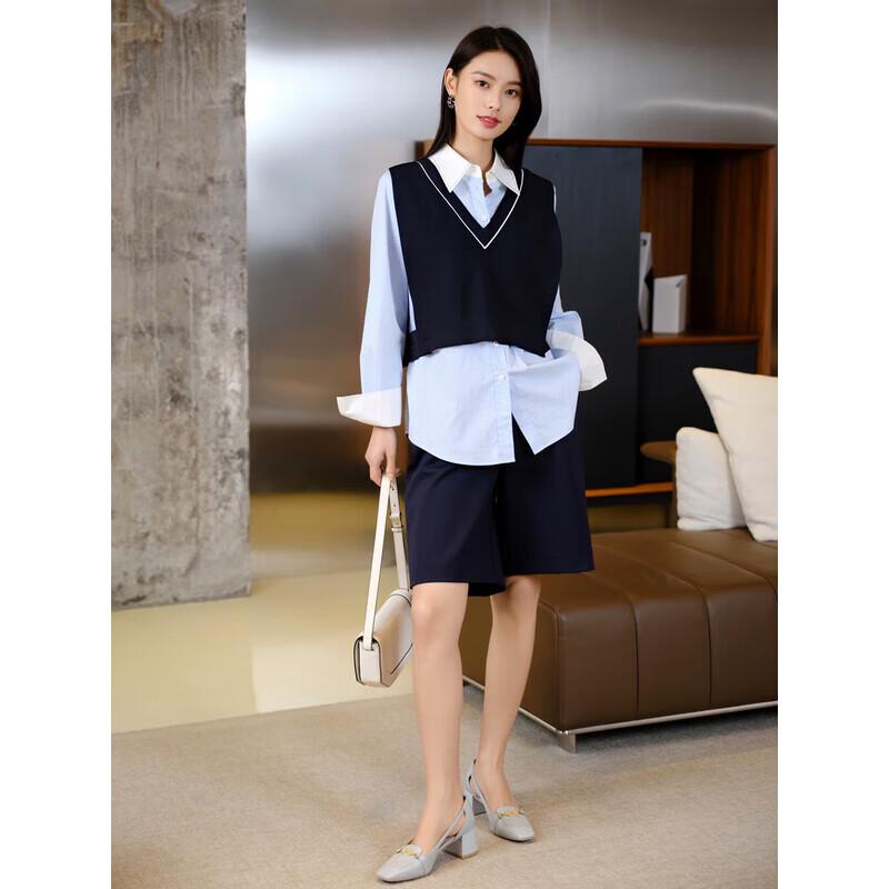 EP YAYING Women's Fashion Knit Vest and Shirt Two-Piece Set