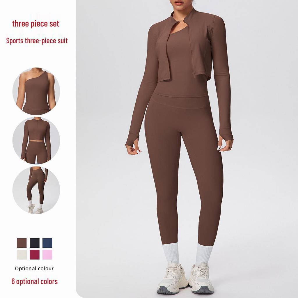 Solid Color Brushed Single Shoulder Vest & Nine-Point Yoga Fitness Set