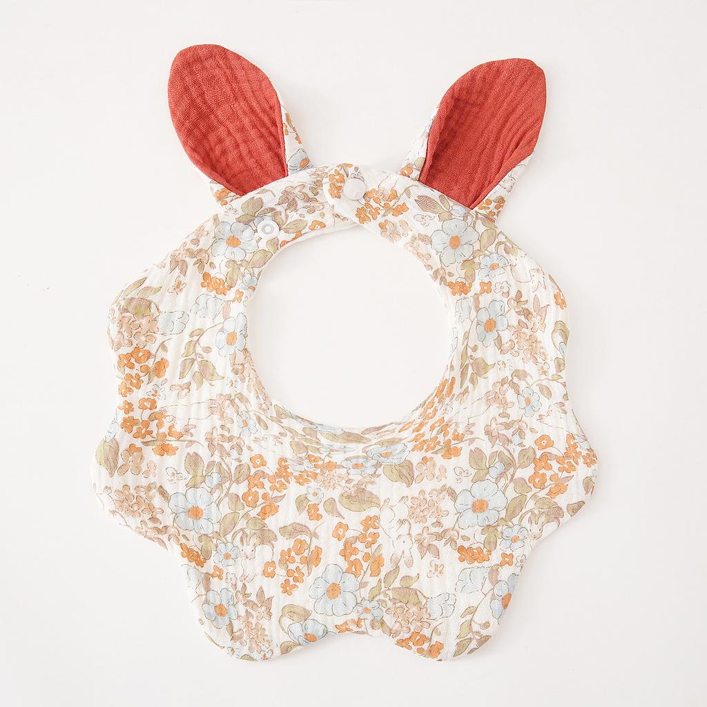 Baby Cotton Crepe Gauze Bibs Cute Rabbit Ear Wavy Edge Saliva Towel Newborn Drool Burp Cloth Soft Absorbent Neck Bib