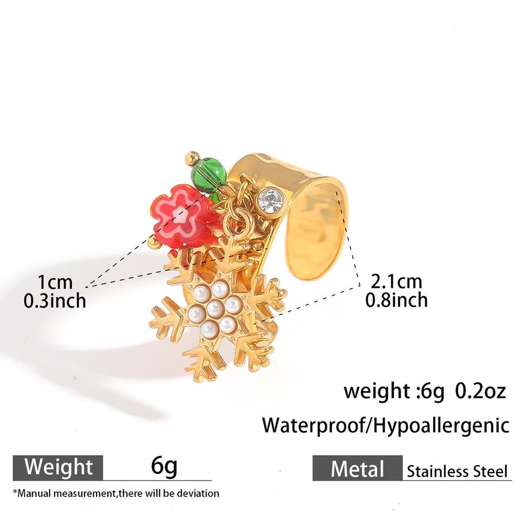 MYA 18k Gold Plated Open Ring with Reindeer & Snowflake Design