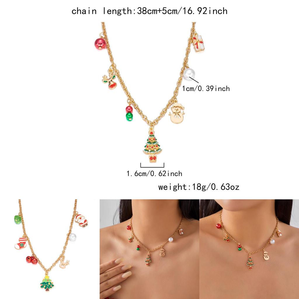 Santa Claus Charm Necklace With Pearl Chain And Festive Elements For Seasonal Gift