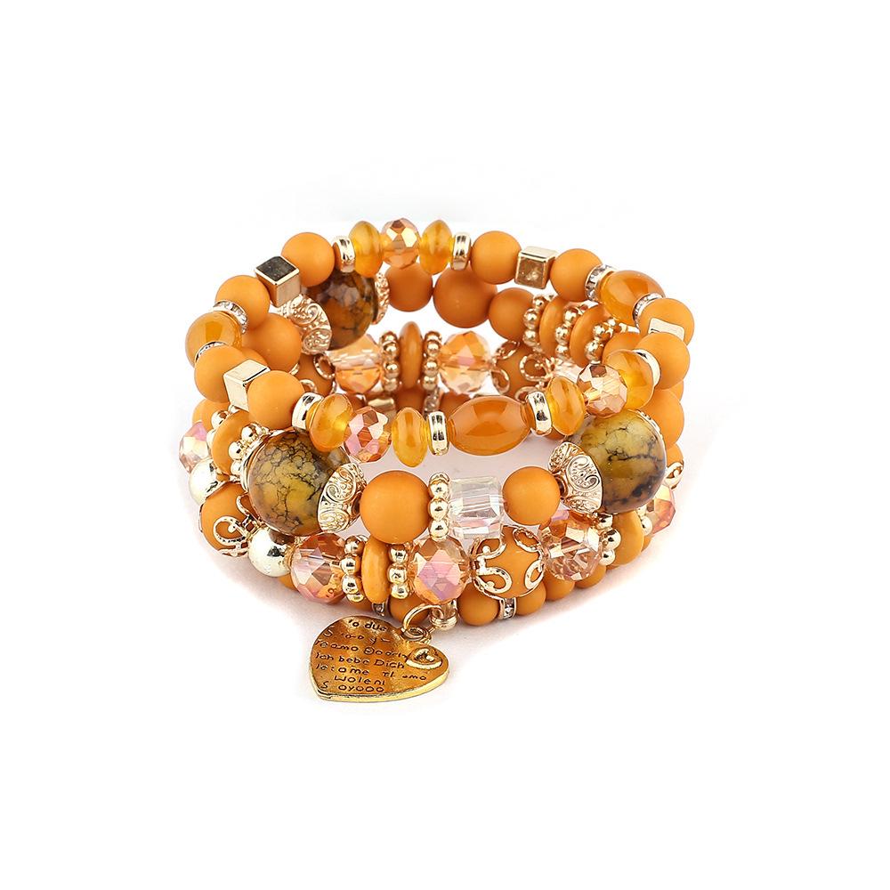 Bohemian Multilayer Elastic Rope Bracelet with Alloy Heart Pendant
