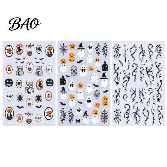 Halloween Nail Art Stickers Women for Halloween, Spooky Ghost Pumpkin Spider Web Bat Decorative Manicure Thorns Decal, DIY Supplies Holiday