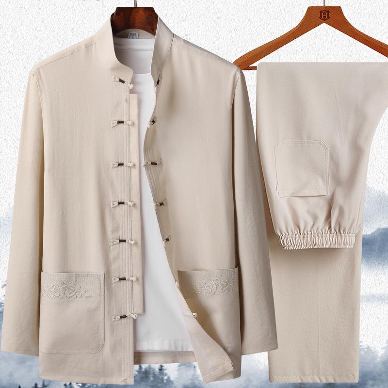 Men's Long-Sleeve Traditional Chinese Tang Suit for Spring/Summer - Ideal for Middle-aged and Elderly Dads and Grandpas, Perfect for Tai Chi.