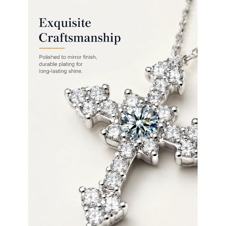 Exaggerated Moissanite Cross Pendant Necklace Full-Set S925 Sterling Silver Jewelry Accessory