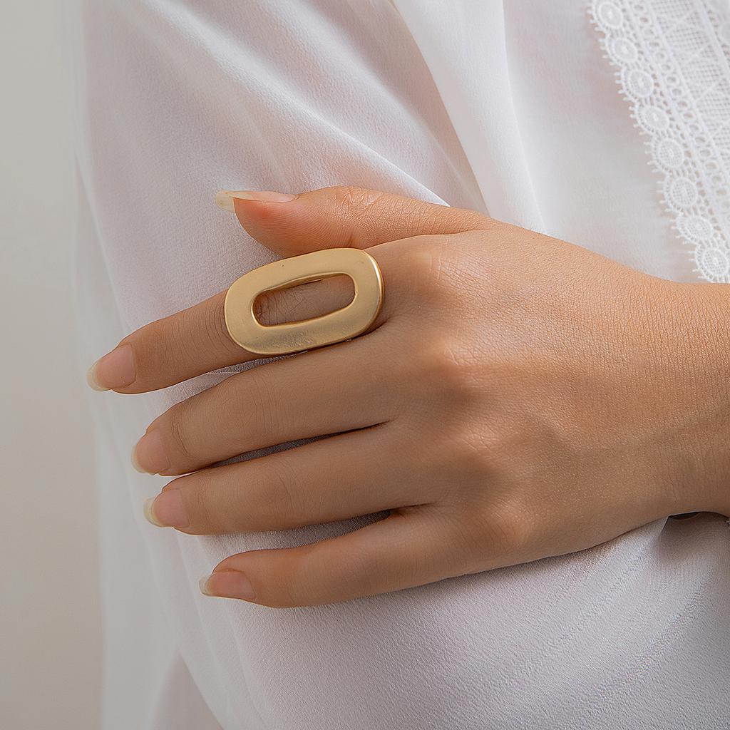 Anéis ovais geométricos exagerados e grandes ocos para mulheres, anéis criativos ajustáveis foscos para dedos, joias de declaração de moda para meninas