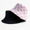 Chessboard Plaid Spring and Summer New Basin Hat Sunshade Sunscreen Double-sided Wear Pink Flower Print Fisherman Hat Children