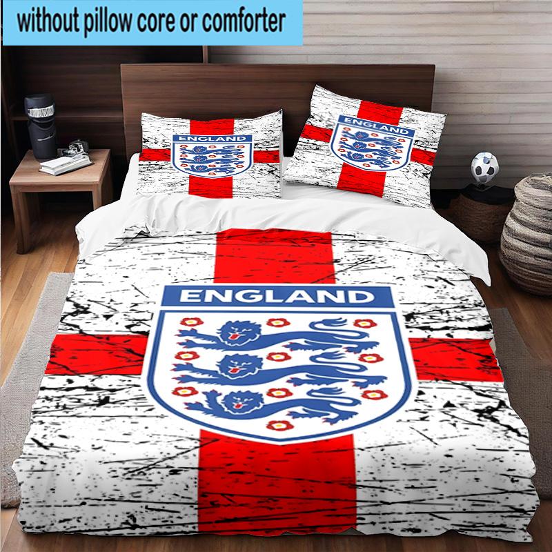 3pcs England Football Crest Printed Bedding Set Duvet Cover Closure Includes 1 Duvet Cover & 2 Pillowcases Bedding Sets Home Decor Gifts