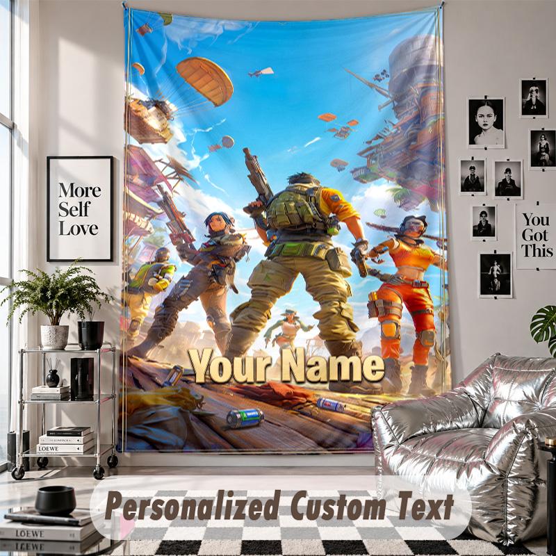 Wall Hanging Tapestry With Custom Name & Text, Fortnite Decorative Tapestry For Bedroom