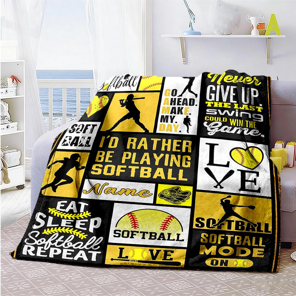 Love Softball Customize Your Name Blanket Gift Personalized Blanket Soft Warm Cozy Versatile for Office Nap Bed Living Room All-Season Use