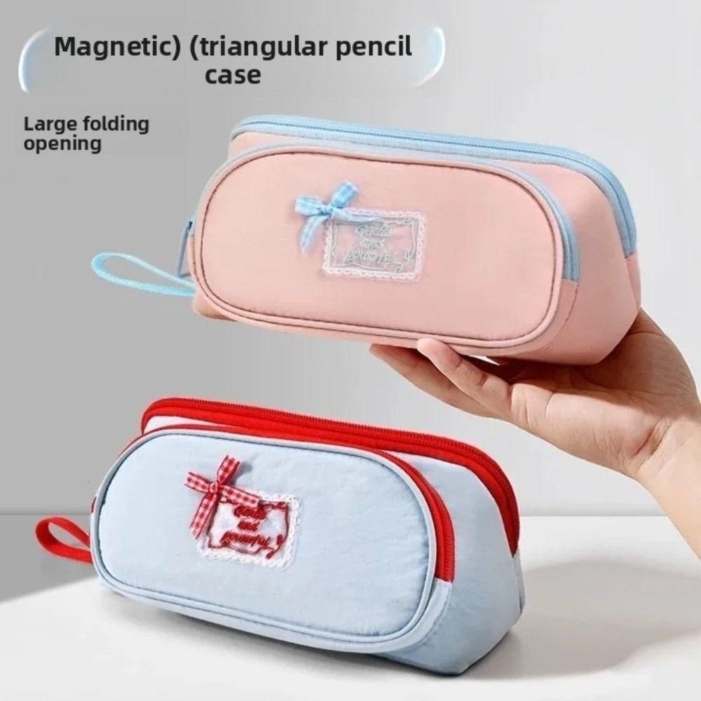 Bowknot Magnetic Bow Pen Bag Triangle Pencil Bag Makeup Bag Pencil Case Women
