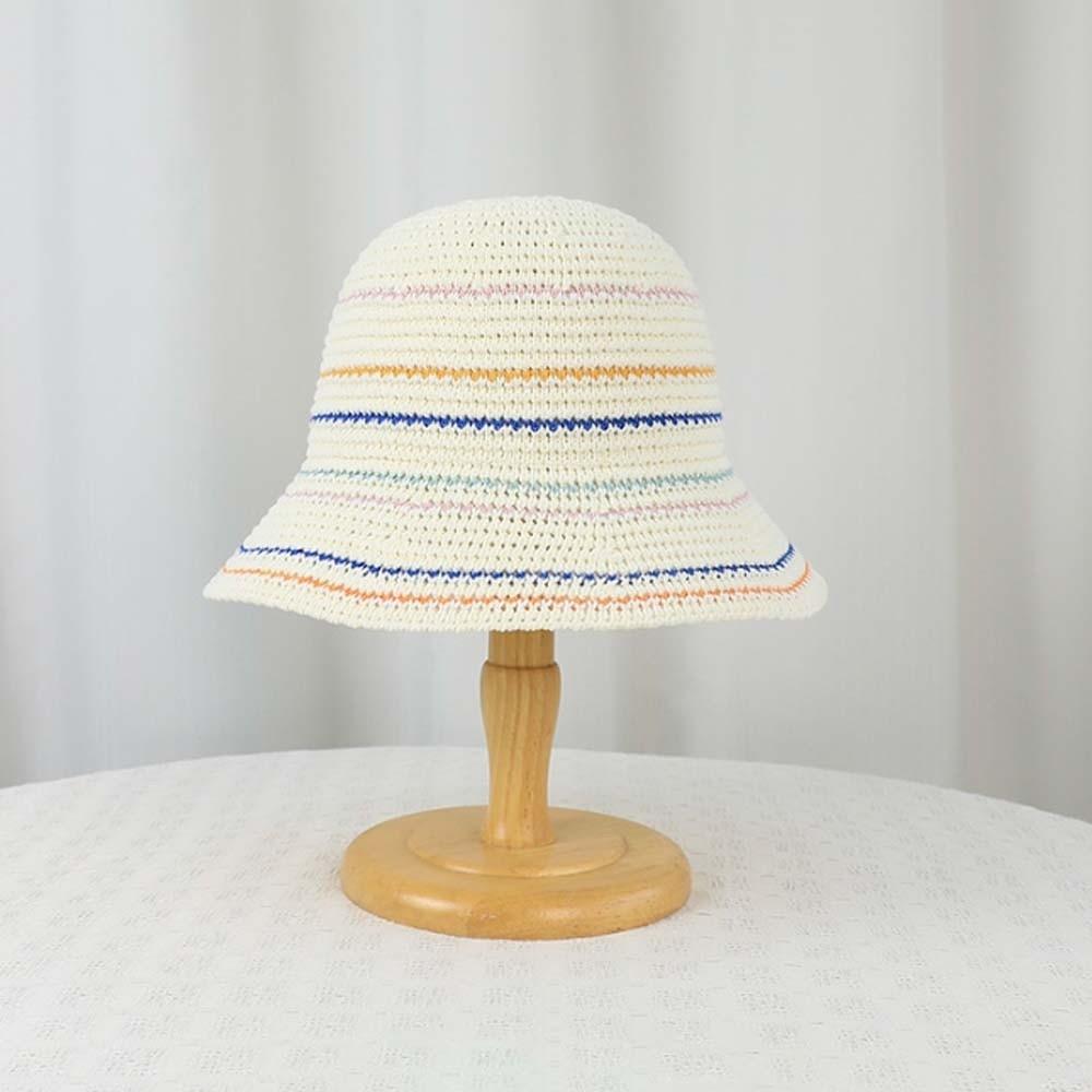 Breathable Knitted Bucket Hat Temperament Colorful Striped Fisherman Hat Vacation