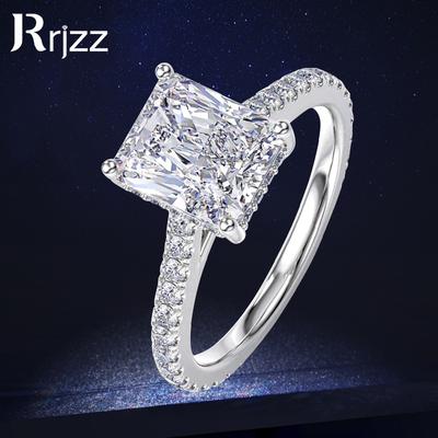 Rrjzz VVS1 Strahlender Radiant-Schliff Moissanit Verlobungsringe Klassischer 925er Sterlingsilber Damen Luxusring für Hochzeits Schmuck