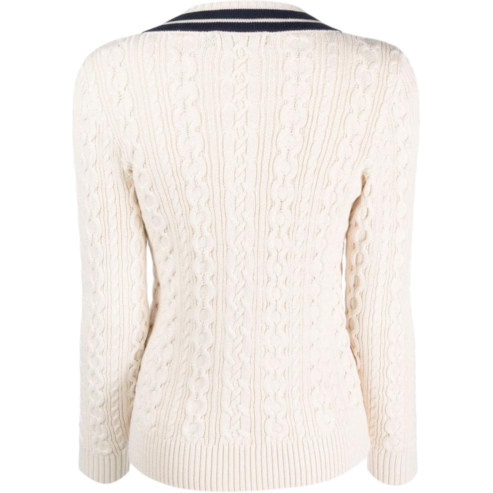 Polo Ralph Lauren SS23 Color Block Cable Knit V-Neck Pullover Sweater Women sweater Off-White 200902626-001