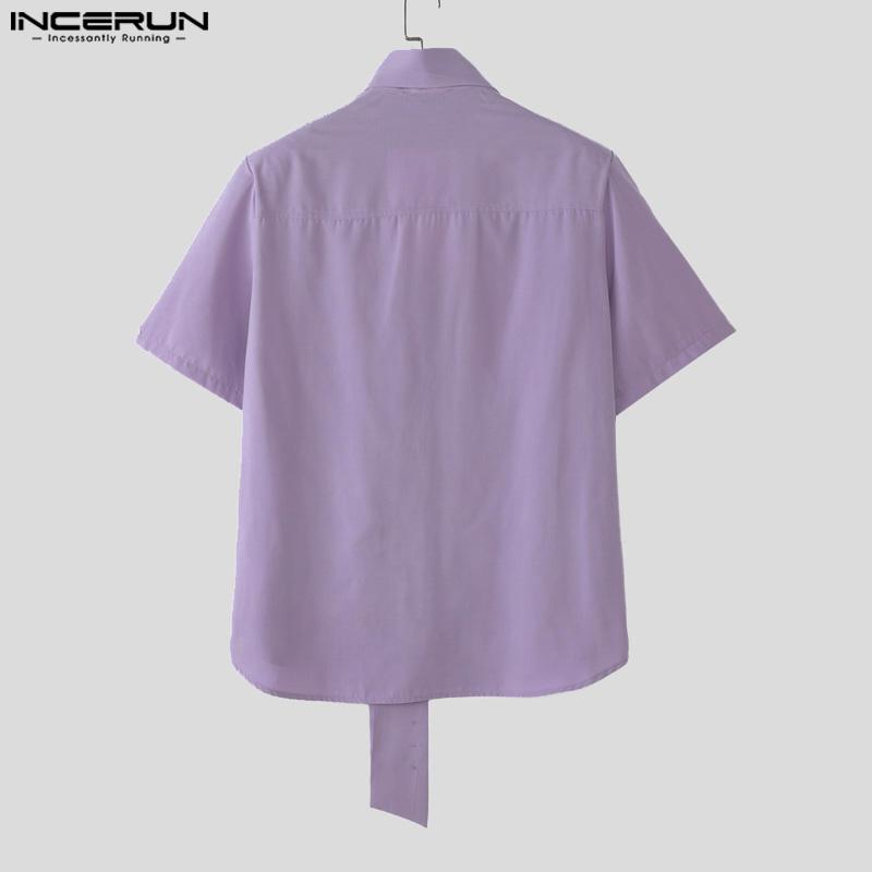 INCERUN Oversized Men Tie Up Short Sleeve Buttons Casual Loose Summer Shirts