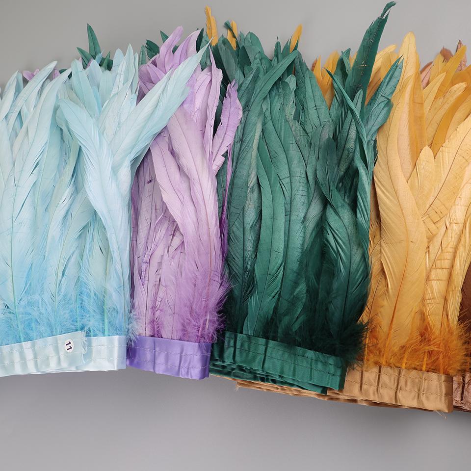 25-30cm Rooster Feather Trimming Chicken Feathers Trims Rooster Tail Feather Ribbon Dress Skirt Costume Carnival Decoration