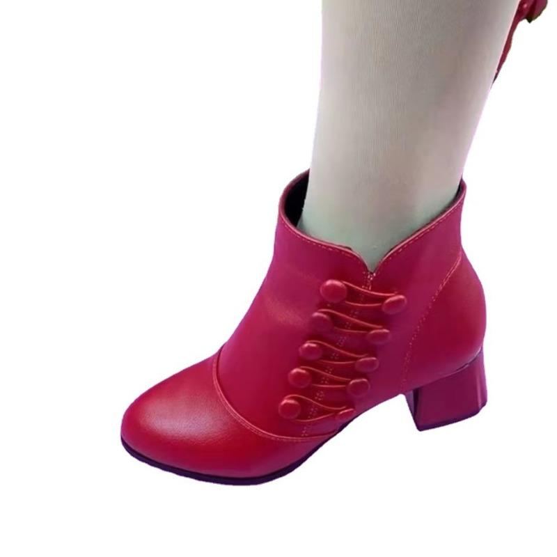 New Large-sized Women's Shoes, Mid-heel, Thick-heel, Pointed-toe Single Shoes