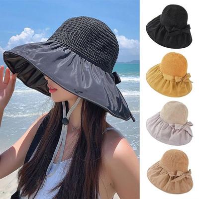 Outdoor Wide Brim Sun Hat Spring Summer Bow Bucket Hat Fashion Sun Protection Hat  for Girls