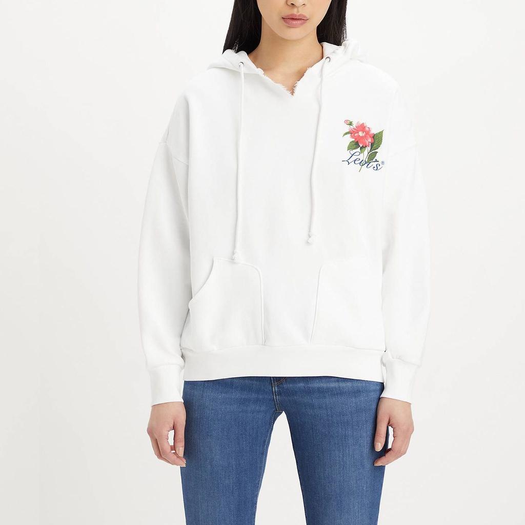 Levis Floral Letter Print Loose Hoodie Women sweatshirt White A4933-0000