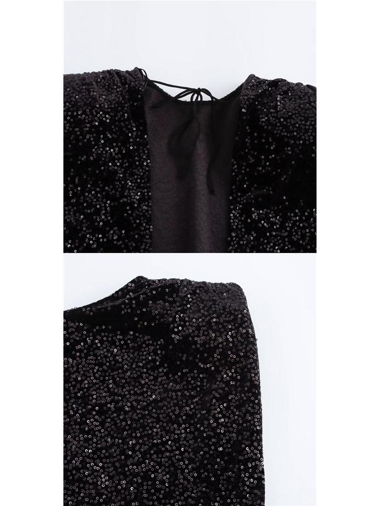European Style 2026 Women's Sequined Evening Gown - Elegant, Padded Shoulders, Slim Fit, Sexy Beaded Design.