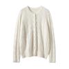 Soft Cashmere Knit Cardigan - Women's Autumn/Winter Solid Color Single-Breasted Cable Knit Round Neck Outerwear