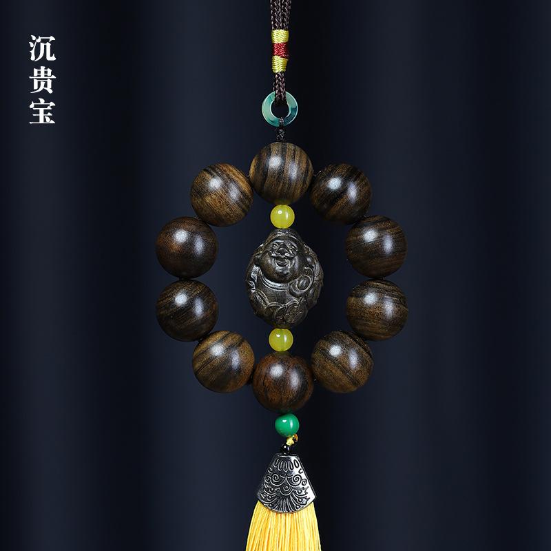 Duobao Pearl Wooden Car Pendant Green Sandalwood Crafts Creative Sandalwood Decorative Buddha Bead Bracelet Car Pendant Ornament