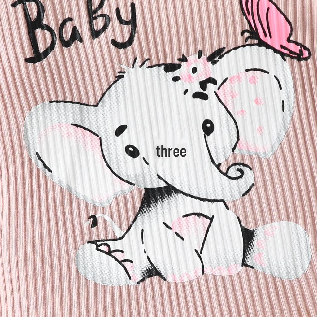 Set Bodysuit cu Mânecă Lungă și Pantaloni cu Fundiță Elefant Bebeluș