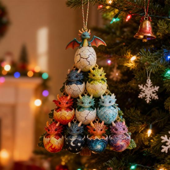 2D Acrylic Dragon Hanging Decoration Flat Cartoon Flying Dragon Egg Christmas Tree Hanging Ornament Indoor Home Holiday Party Pendant