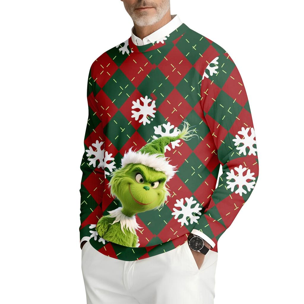 Herren Bedrucktes Rundhals Langarm Rippstrick Sweatshirt