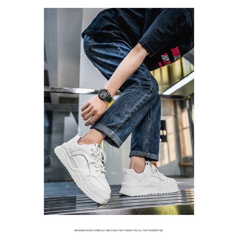 Mens Breathable Thick Sole Trendy Versatile Casual White Sports Sneakers