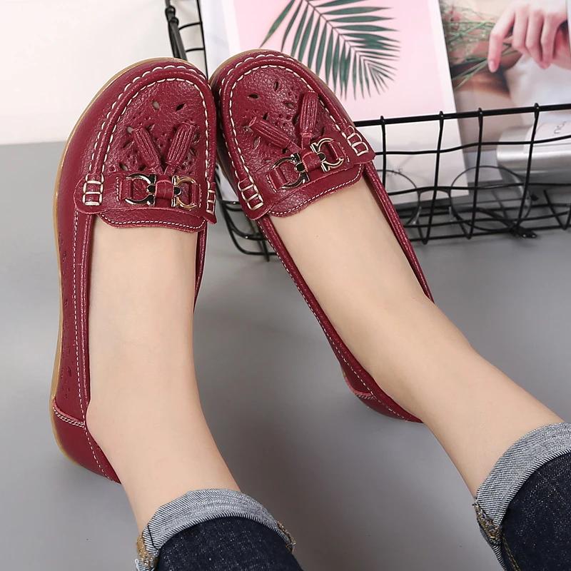 Women Casual Flat Hollow Out Loafers Large Size Breathable Slip-On Comfort Walking Shoes
