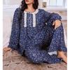 Women's Plus Size Lace Floral Pajama Set for Autumn/Winter - Comfortable European & American Style