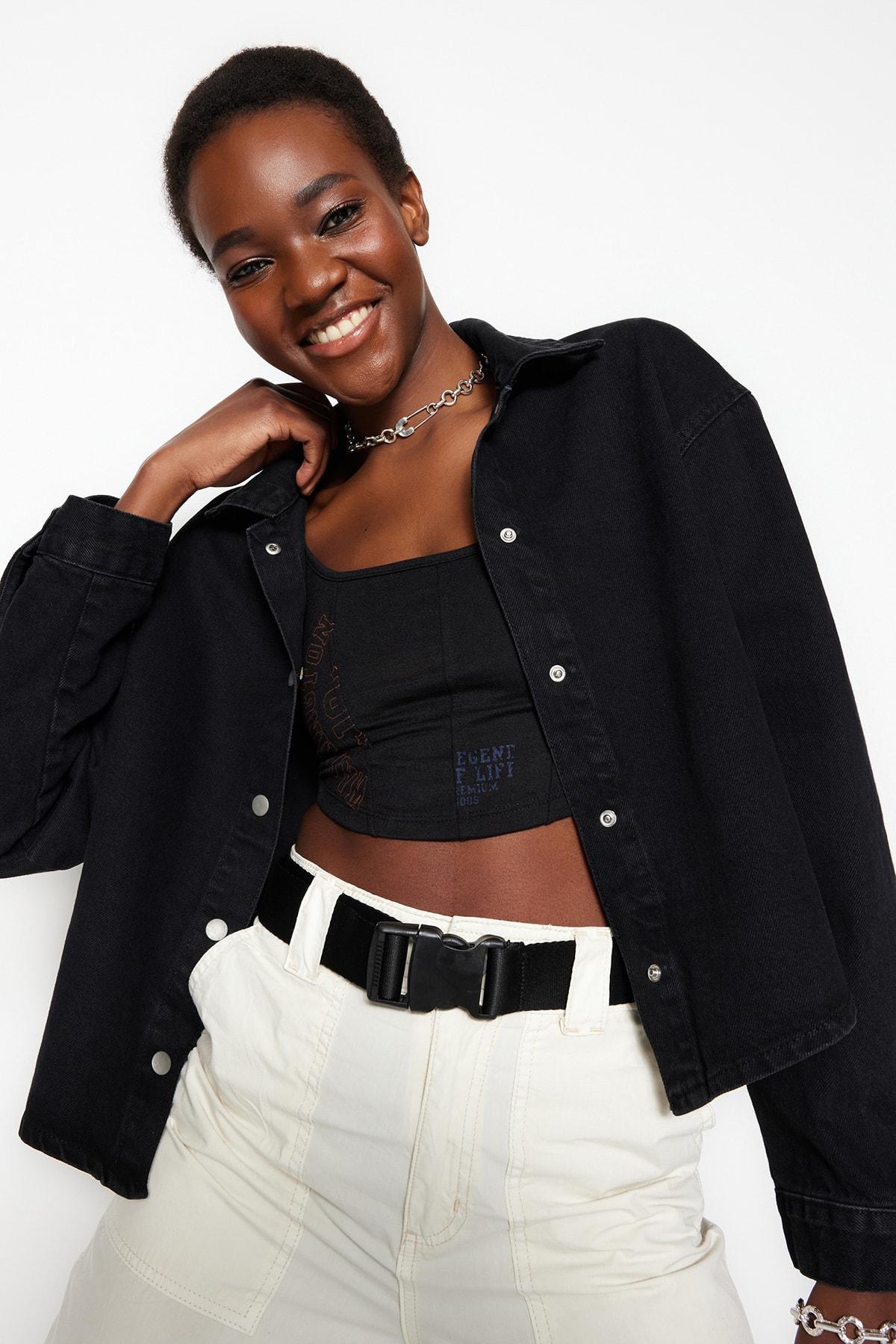 

Черная укороченная джинсовая рубашка TWOSS23GO00226..