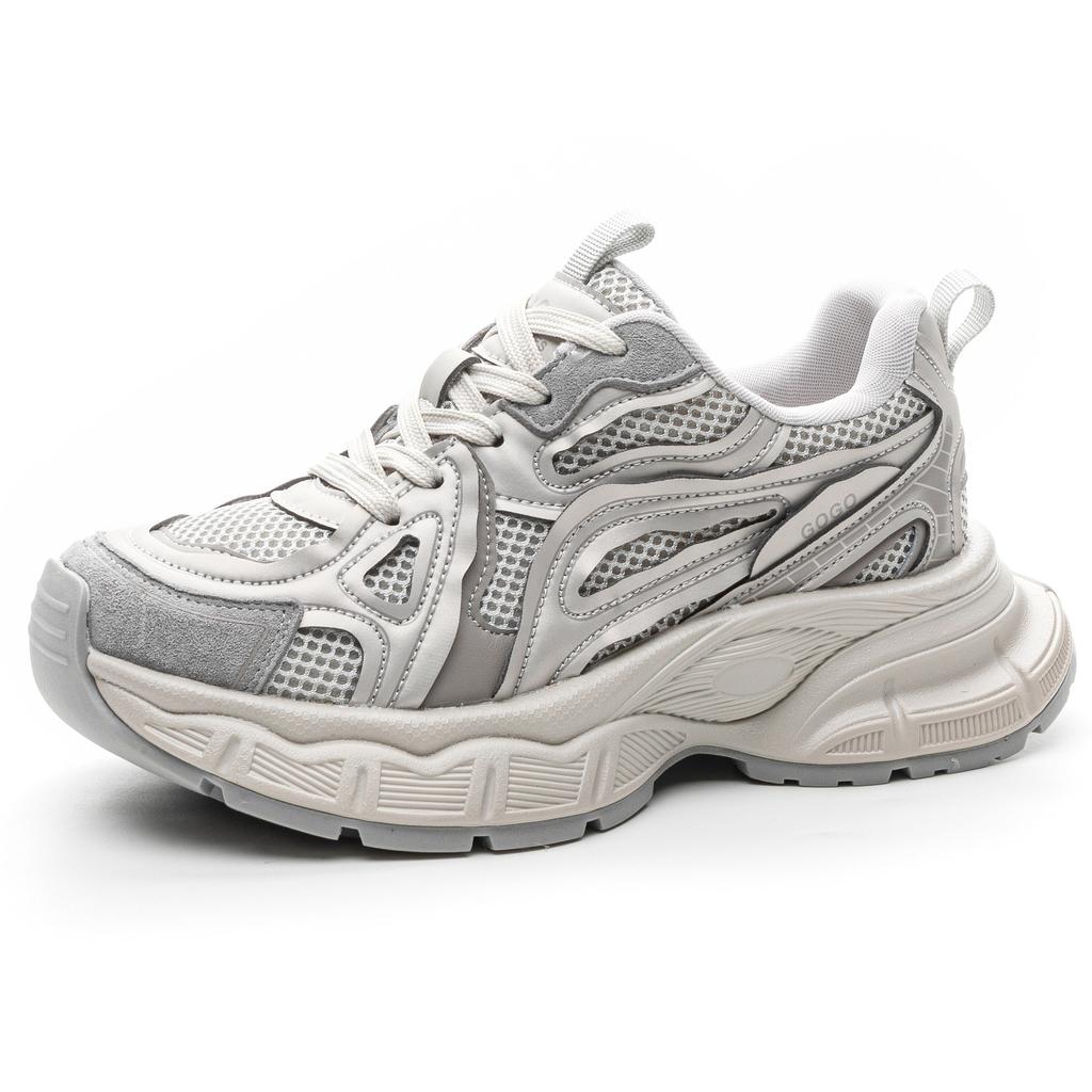 Polished and Old Sports Shoes 2025 Spring New Gray Heightening Trend Platform Dad Shoes Simple Casual Shoes Women