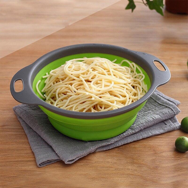Collapsible Silicone Strainer Fruit Vegetable Washing Basket Strainer Drainer With Handle Kitchen Storage Tools
