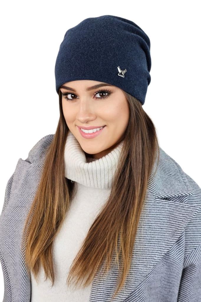 Lily Plain Wool Women' Hat with Logo, Navy Blue Turquoise