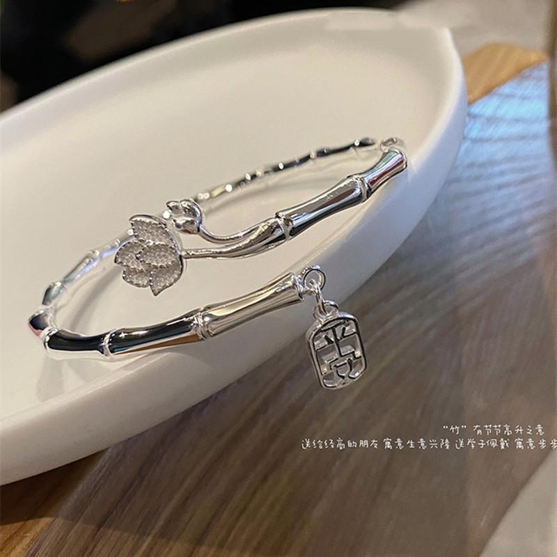 

Новый браслет Bamboo News Ping An, женский футбольный серебряный однотонный браслет, молодежный подарок для подруги, открытый браслет с бамбуковым узлом, партия Adjustable size