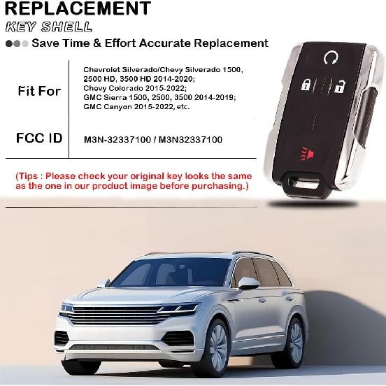 Key Fob Shell Case Replacement for Chevy Silverado Colorado GMC Sierra 1500 2500 3500 HD Canyon 2014 2015 2016 2017 2018    M3N-32337100 4 Button