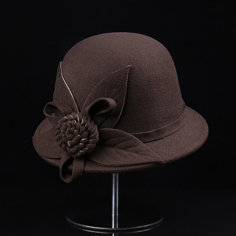 New British literary basin hat autumn and winter retro woolen hat children's big red three-dimensional flowers European and American fashion top hat