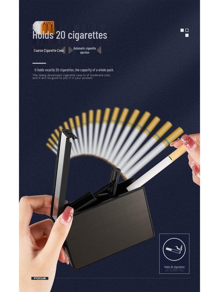 Personalized Men's 20-Capacity Metal Cigarette Case: Automatic Pop-up, Anti-Pressure, Moisture-Proof, and Portable